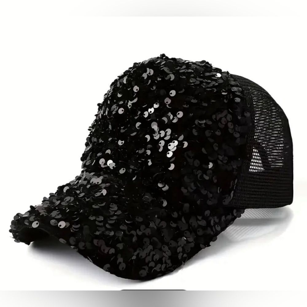 BLACK SEQUIN BASEBALL CAP